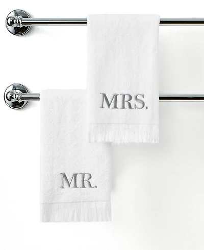 Avanti Mr. & Mrs. Embroidered Cotton Fingertip Towel, 11" x 18"