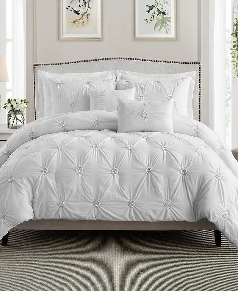 Cathay Home Inc. Floral Pintuck Comforter Set, King/California King