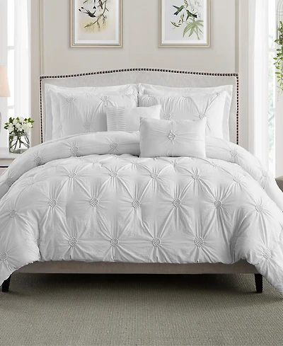 Cathay Home Inc. Floral Pintuck Comforter Set, King/California King