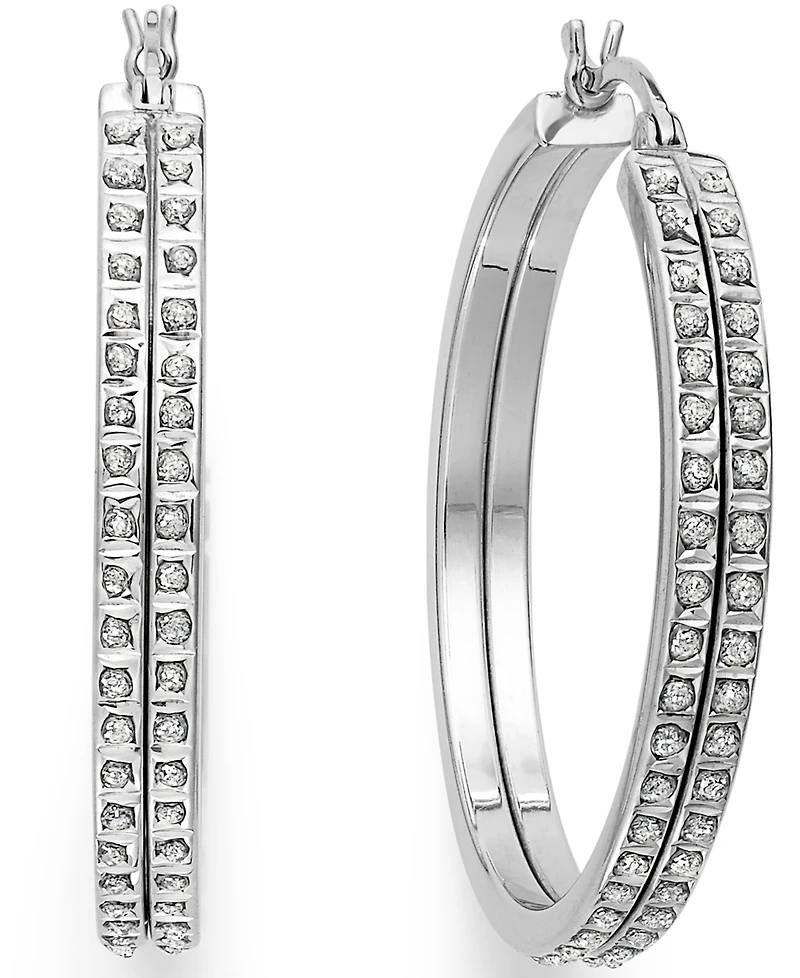 Sterling Silver Earrings, Diamond Accent Double Hoop Earrings