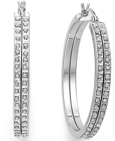 Sterling Silver Earrings, Diamond Accent Double Hoop Earrings