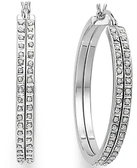 Sterling Silver Earrings, Diamond Accent Double Hoop Earrings