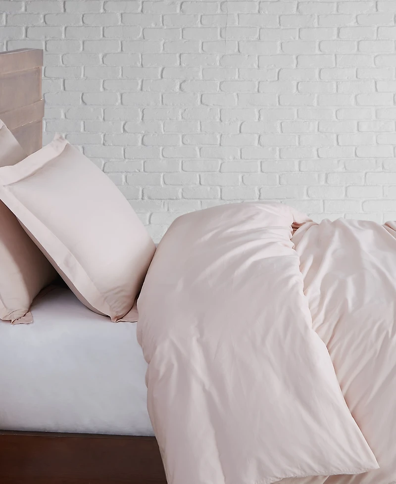 Brooklyn Loom Solid Cotton Percale -Pc. Duvet Cover Set
