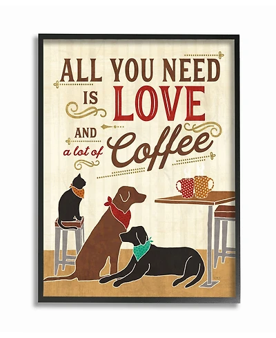 Stupell Industries All You Need is Love and Coffee Cats Dogs Framed Giclee Art, 16" x 20"