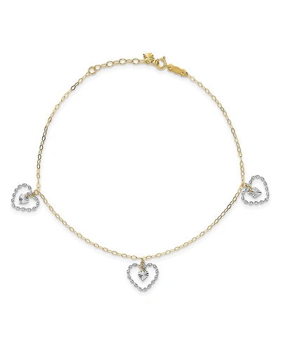 Heart Anklet in 14k Yellow and White Gold