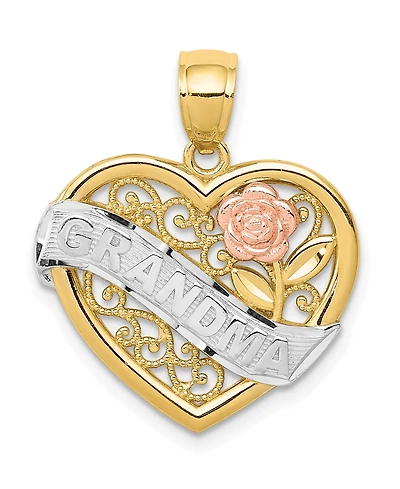 Grandma Heart Pendant in 14k Yellow Rose Gold and Rhodium