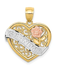 Grandma Heart Pendant in 14k Yellow Rose Gold and Rhodium