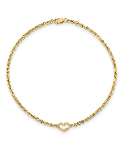 Open Heart Rope Anklet in 14k Yellow Gold