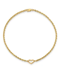 Open Heart Rope Anklet in 14k Yellow Gold