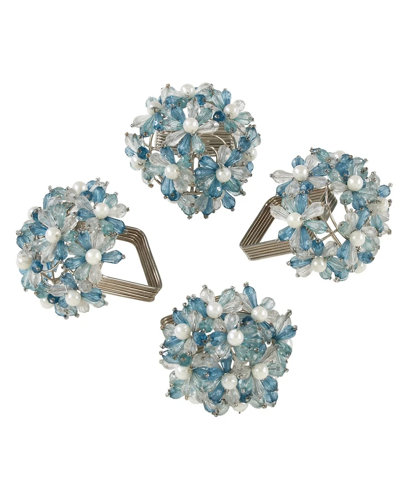 Saro Lifestyle Napkin Ring with Beaded Floral Design, Set of 4