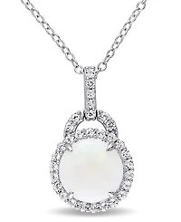 Opal (1-3/4 ct. t.w.) and White Topaz (2/5 ct. t.w.) Halo Charm 18" Necklace in Sterling Silver