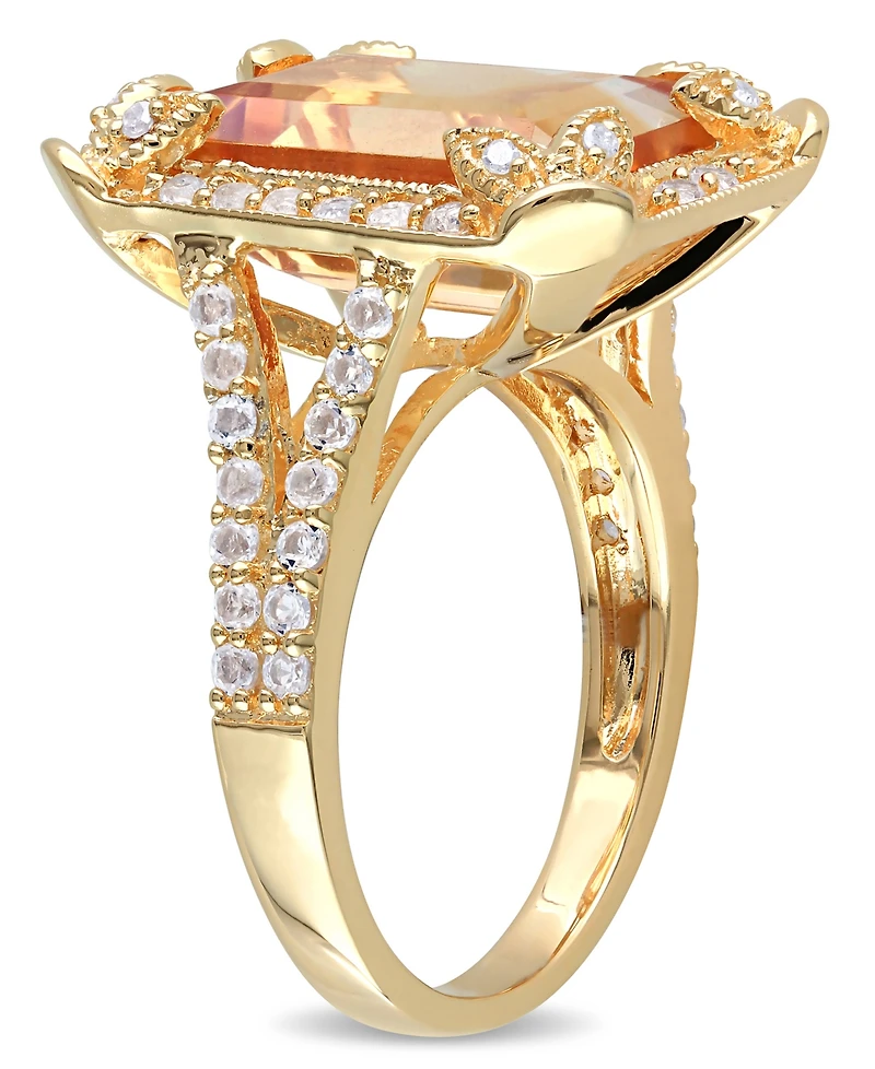 Citrine (6-1/4 ct. t.w), White Topaz (1-1/3 t.w.) and Diamond Accent Halo Leaf Ring 18k Yellow Gold Over Sterling Silver