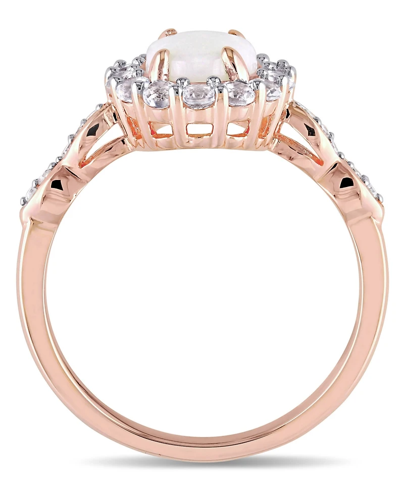 Opal (7/8 ct. t.w.), White Topaz (5/8 t.w.) and Diamond Accent Vintage Halo Ring 14k Rose Gold