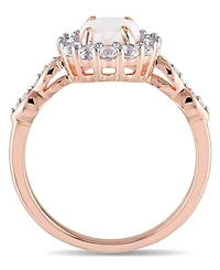 Opal (7/8 ct. t.w.), White Topaz (5/8 t.w.) and Diamond Accent Vintage Halo Ring 14k Rose Gold