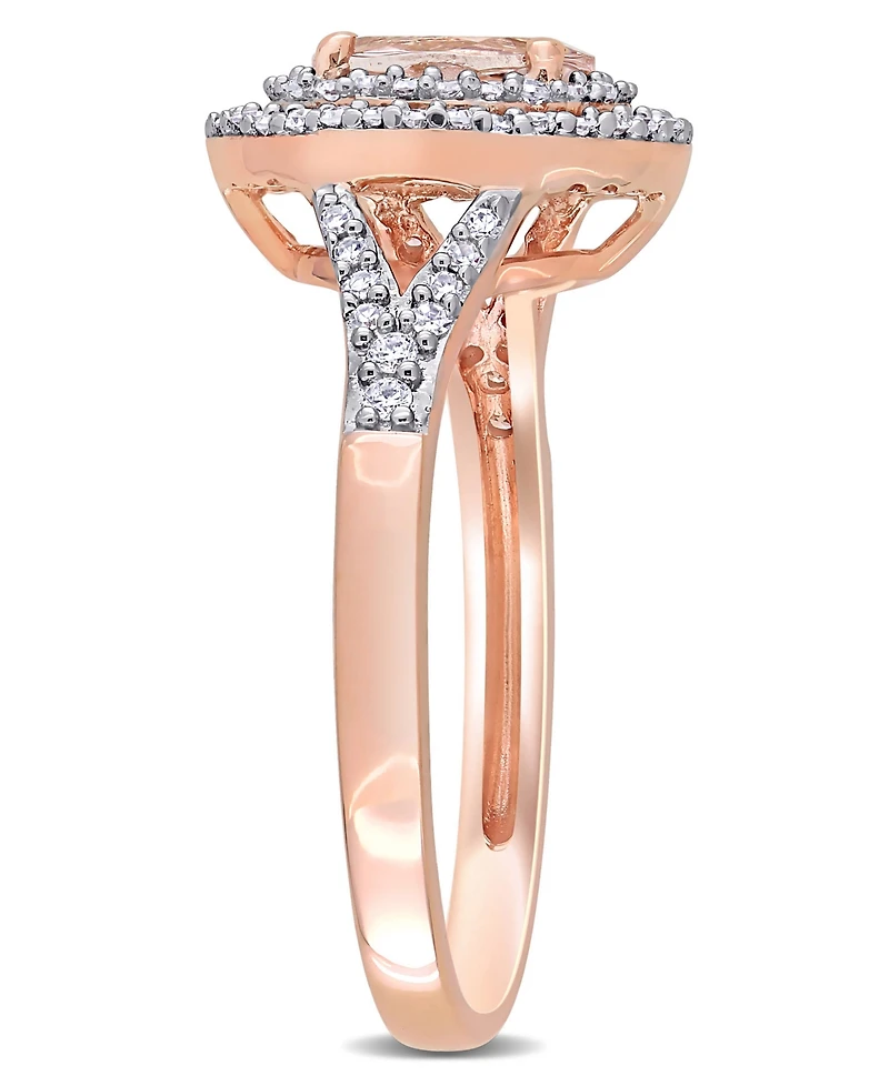 Morganite (3/4 ct. t.w.) and Diamond (1/4 Double Halo Ring 14k Rose Gold