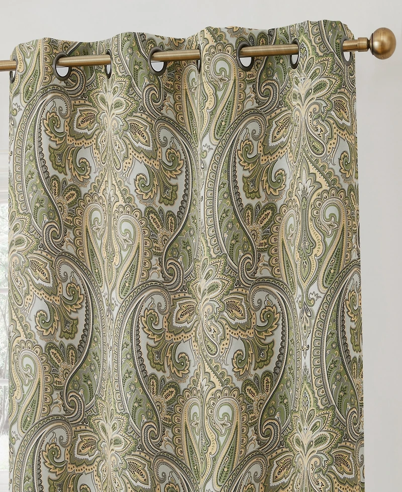 Hlc.me Paris Paisley Decorative Print Damask Pattern Light Reducing Filtering Grommet Window Curtain Panels, Set of 2 (Sage green