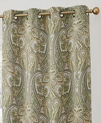 Hlc.me Paris Paisley Decorative Print Damask Pattern Light Reducing Filtering Grommet Window Curtain Panels, Set of 2 (Sage green