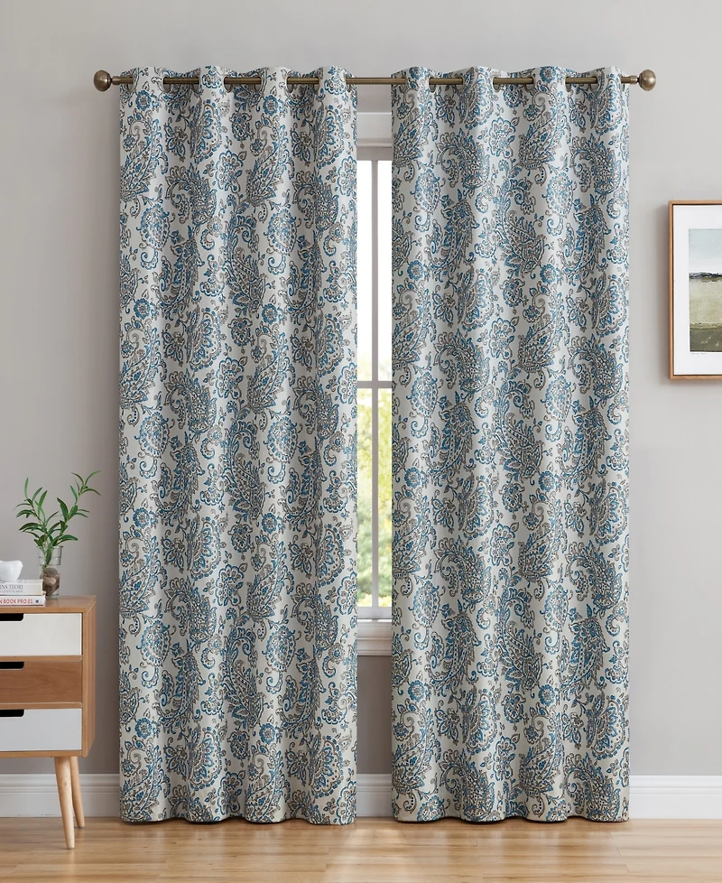 Hlc.me Amalfi Paisley Faux Silk 100% Blackout Room Darkening Thermal Lined Curtain Grommet Panels for Bedroom