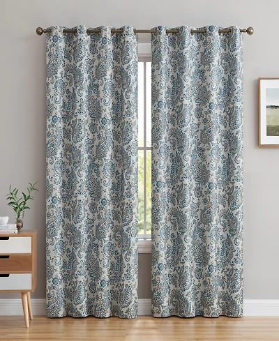 Hlc.me Amalfi Paisley Faux Silk 100% Blackout Room Darkening Thermal Lined Curtain Grommet Panels for Bedroom
