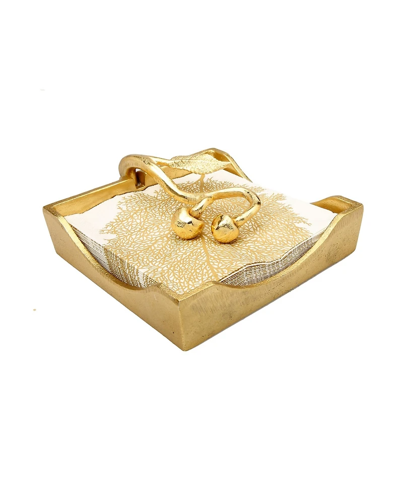 Classic Touch Gold Square Napkin Holder with Leaf Shaped Tongue