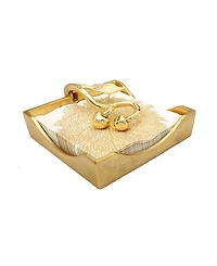 Classic Touch Gold Square Napkin Holder with Leaf Shaped Tongue