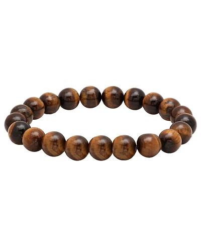 Steeltime Men's Genunie Tiger Eye Stone Brown Beaded Bracelet