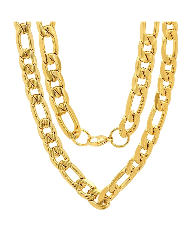 Steeltime Men's 18k gold Plated Stainless Steel Accented 10mm Figaro Chain Link 24" Necklaces