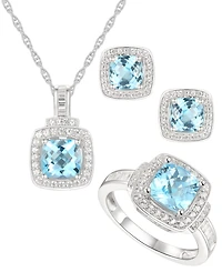 3-Pc. Set Blue Topaz (4-1/2 ct. t.w.) & White Topaz (1 ct. t.w.) Pendant Necklace, Ring & Stud Earrings in Sterling Silver
