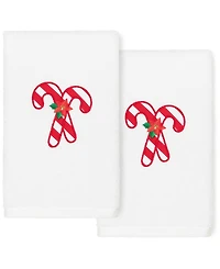 Linum Home Christmas Candy Canes Embroidered 100% Turkish Cotton 2-Pc. Hand Towel Set