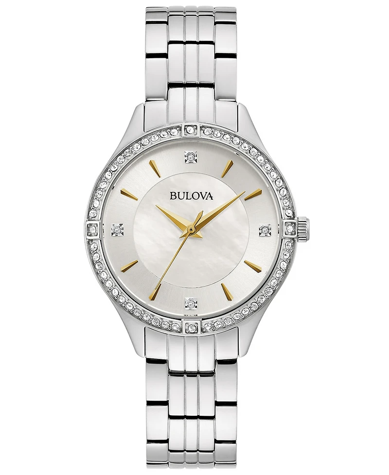 Bulova Women's Crystal Stainless Steel Bracelet Watch 32mm, Created for Macy's