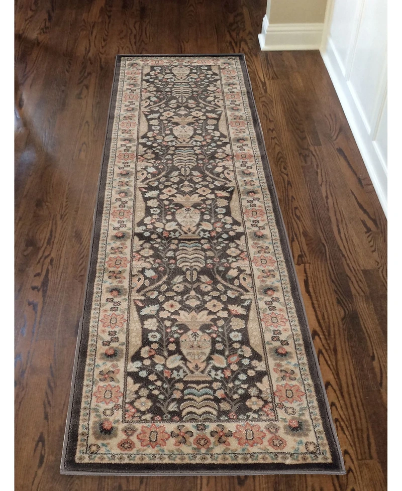 Closeout! Km Home 3812/1013/Brown Gerola Brown 2'2" x 7'7" Runner Rug