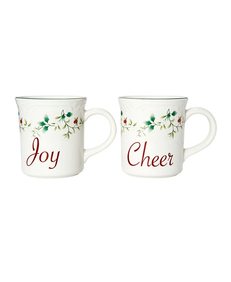 Winterberry Holiday Sentiments Joy & Cheer Mugs, Set of 2