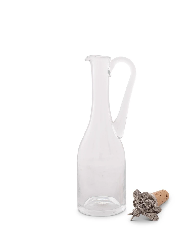 Vagabond House Hand-Blown Cruet Glass Bottle with Cork Stopper and Solid Pewter Bee Honey, Oil, Salad Dressing Bottle