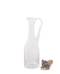 Vagabond House Hand-Blown Cruet Glass Bottle with Cork Stopper and Solid Pewter Bee Honey, Oil, Salad Dressing Bottle