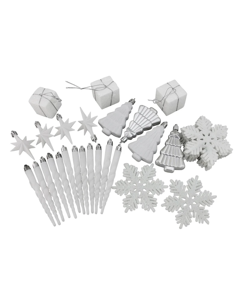 Northlight 125ct Winter White and Silver Splendor Shatterproof 4-Finish Christmas Ornaments
