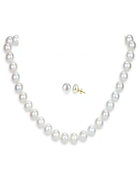 White Freshwater Cultured Pearl (11-11.5 mm) Strand Necklace and Stud Earrings Set in 14k Yellow Gold