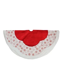 Northlight 48" Country Cabin Red and White Glitter Snowflake Scallop Christmas Tree Skirt with Faux Fur Border