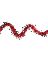 Northlight 12' Shiny Red Christmas Tinsel Garland with Silver Snowflakes - Unlit