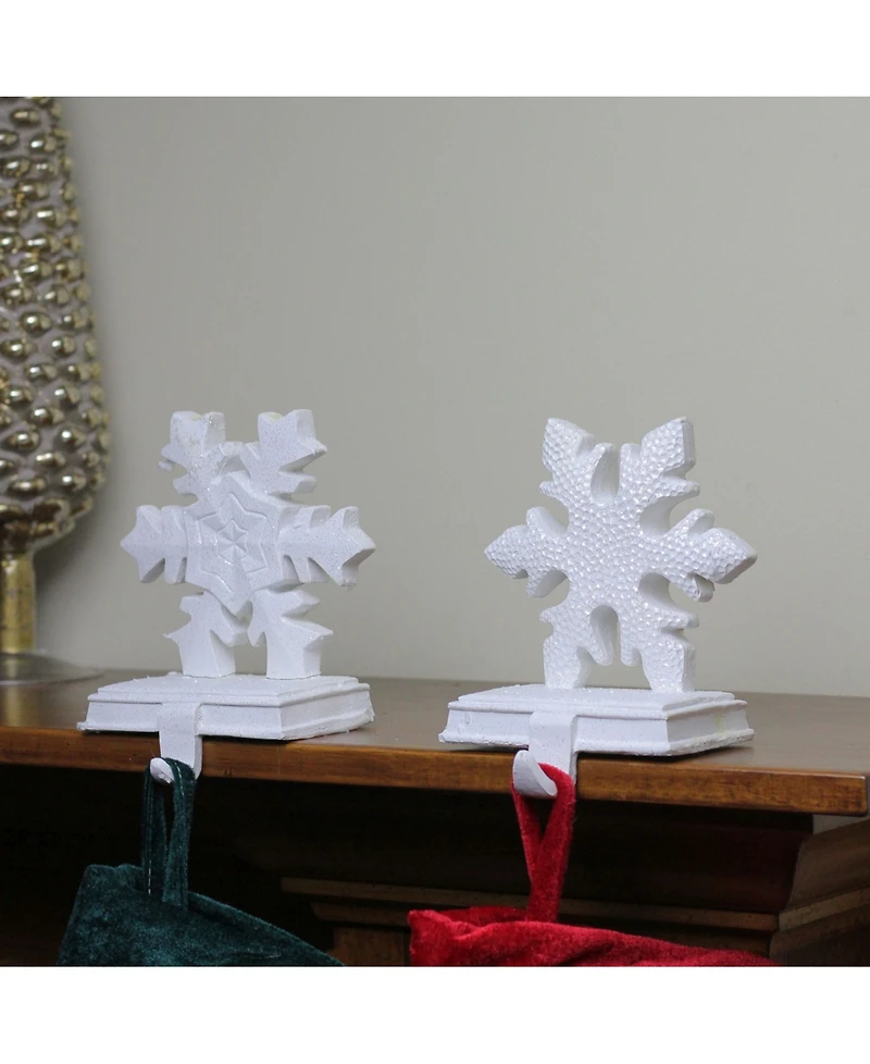 Northlight Set of 2 White Snowflake Glittered Christmas Stocking Holder 9.5"