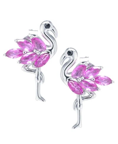 Cubic Zirconia Pink Flamingo Stud Earrings in Sterling Silver