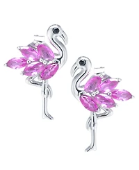 Cubic Zirconia Pink Flamingo Stud Earrings in Sterling Silver