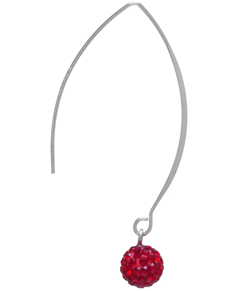 Pave Crystal Ball on a Thread Wire Earrings Set in Sterling Silver. Available in Clear, Dark Blue or Red