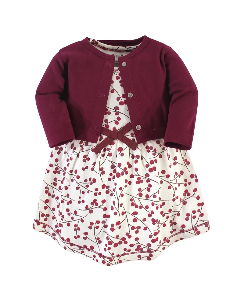 Touched by Nature Toddler Girls Comfy Organic Cotton Dress & Cardigan Set