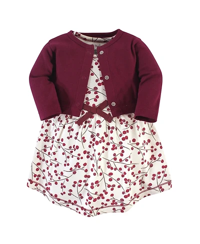 Touched by Nature Toddler Girls Comfy Organic Cotton Dress & Cardigan Set