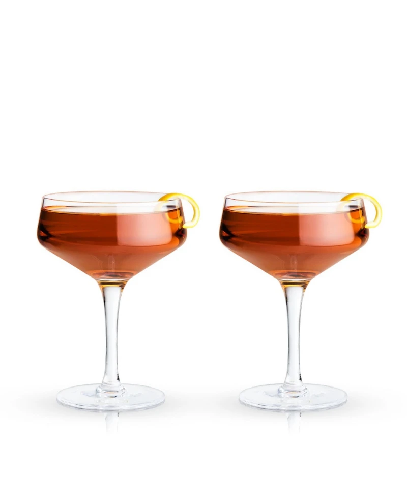 Viski Raye Angled Crystal Coupe Glasses Set of 2, 7 Oz