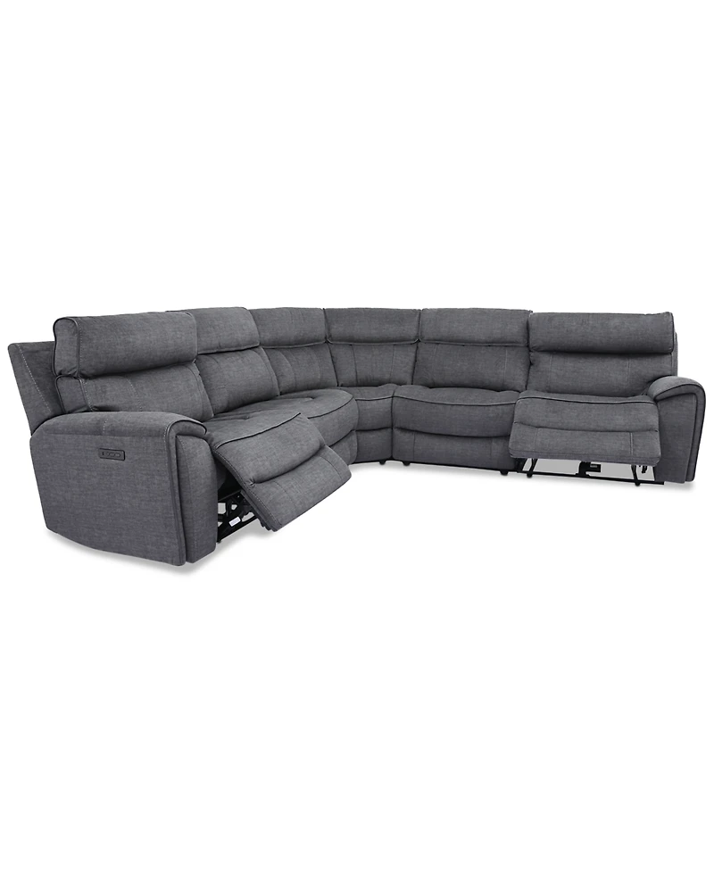 Closeout! Hutchenson 5-Pc. Fabric Sectional with 2 Power Recliners and Power Headrests