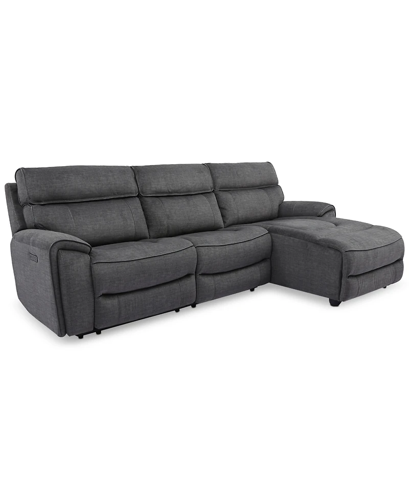 Closeout! Hutchenson 3-Pc. Fabric Chaise Sectional with Power Recliner and Headrest