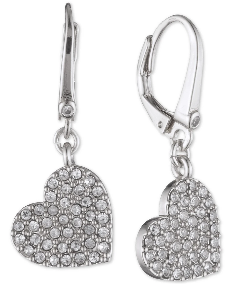 Dkny Crystal Heart Drop Lever Back Earrings
