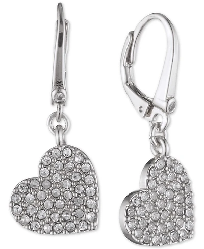 Dkny Crystal Heart Drop Lever Back Earrings