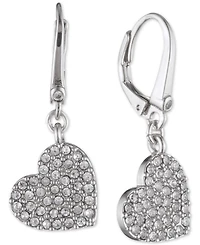 Dkny Crystal Heart Drop Lever Back Earrings